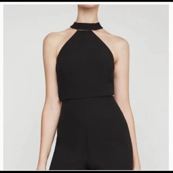 Bcbgmaxazria cropped beaded halter jumpsuit